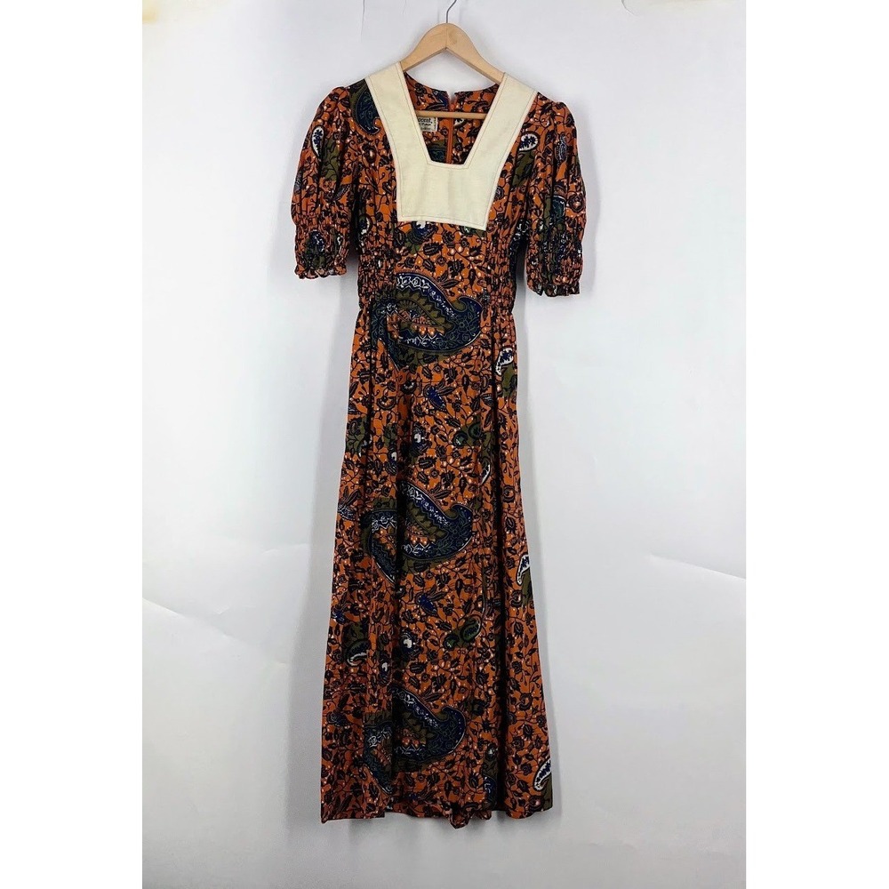Young Innocent Arpeja Vintage Orange Paisley Maxi Dress Smocked Waist Size 11